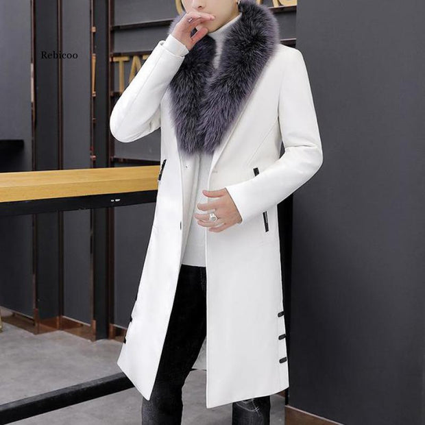Big Fur Collar Long Overcoats Luxury Long Leather Jackets
