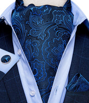 Men Premium Silk Ascot Tie Set Paisley Floral Blue Red Vintage Wedding