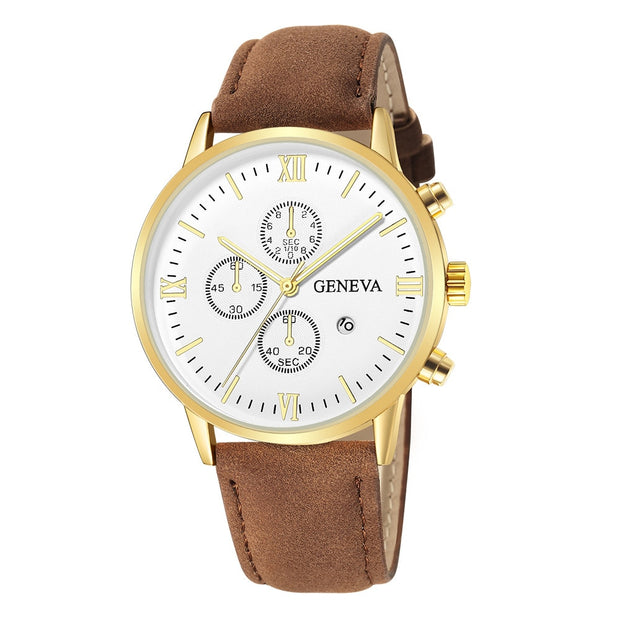 Men Casual Sport Watches Geneva Leather Band Calendar Quartz Watch