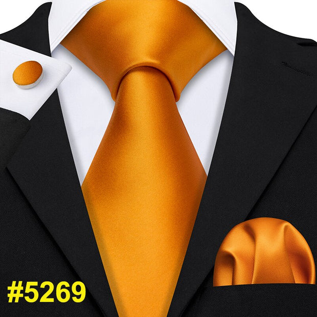 LS-5090 New Mens Ties Handkerchief Set 11 Colors Solid Silk Ties For Men