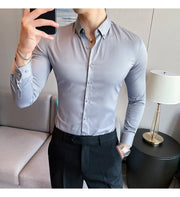 Plus Size 5XL-M British Style Solid Long Sleeve Shirt Men Clothing