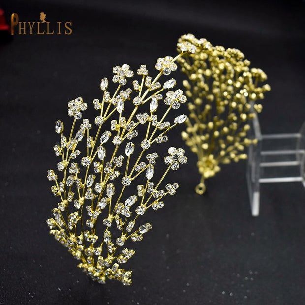A254 Silver Gold Bride Headband Rhinestone Hair Jewelry for Women Tiaras Luxury