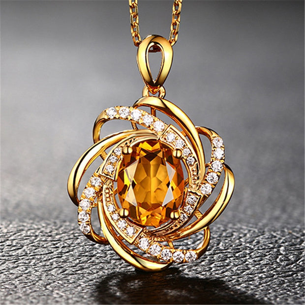 Real 18K Gold 2 Carats Topaz Pendant Women Luxury Yellow Gemstone