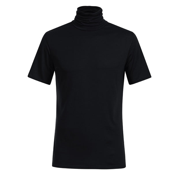 Turtleneck T Shirt Men Spring Summer Short Sleeve Bottoming Shirt Solid Pullovers