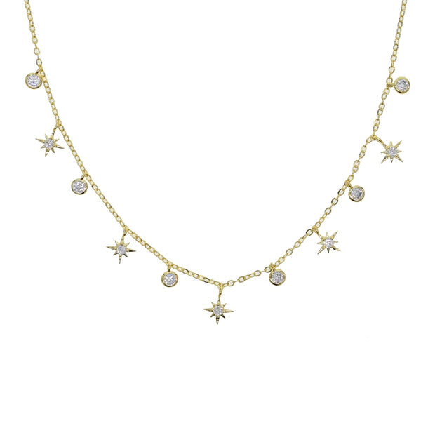 promotion cz star charm choker necklace gold silver color