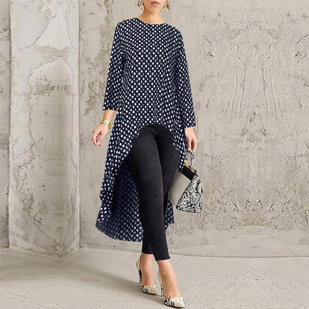 Oversize 5XL Fashion Dot irregular Long Blouse Autumn