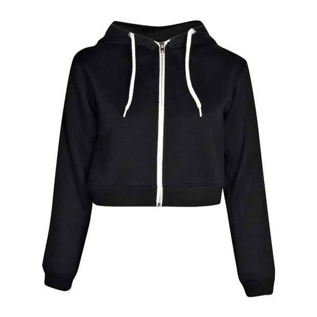 Zip Up Crop Top Hoodie Women Lace Up Drawstring Hoodies