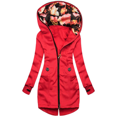 Winter Jacket Women Female Outwear Floral Print Hooded Pockets