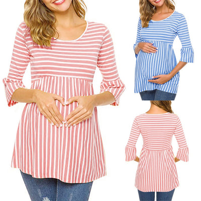 Maternity Clothes Pregnancy Pagoda Stripe Nursing Women Blouse