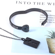 Black Heart Bracelet Choker Set Jewelry Stainless Steel Key Pendant Necklace