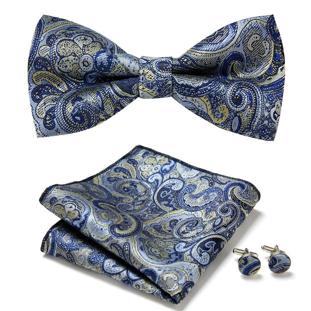New Paisley  Bow Tie for men Wedding Bowtie Handkerchief Cufflink Set