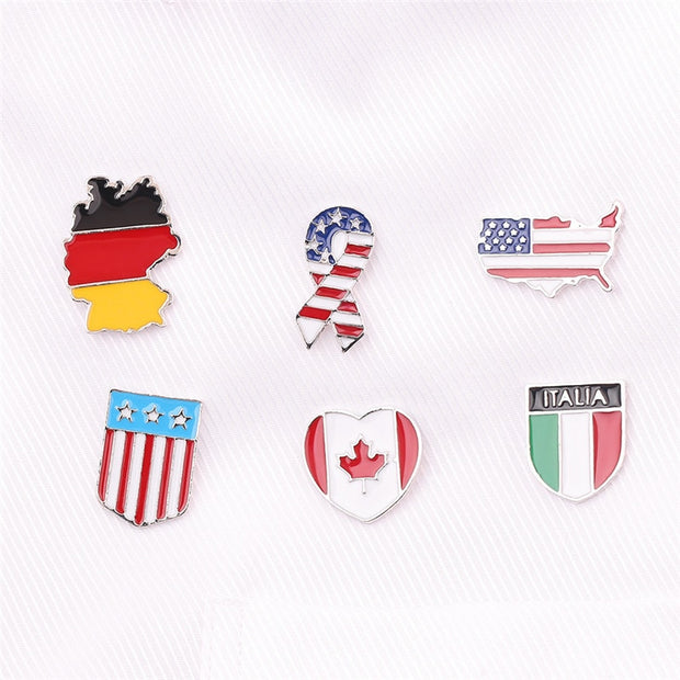 Enamel Pin Canada Germany Italy USA Flags Brooches For Women Men
