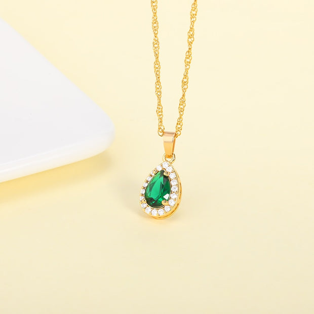 Luxury Simple Water Drop Pendant Necklace For Women Fashion Green