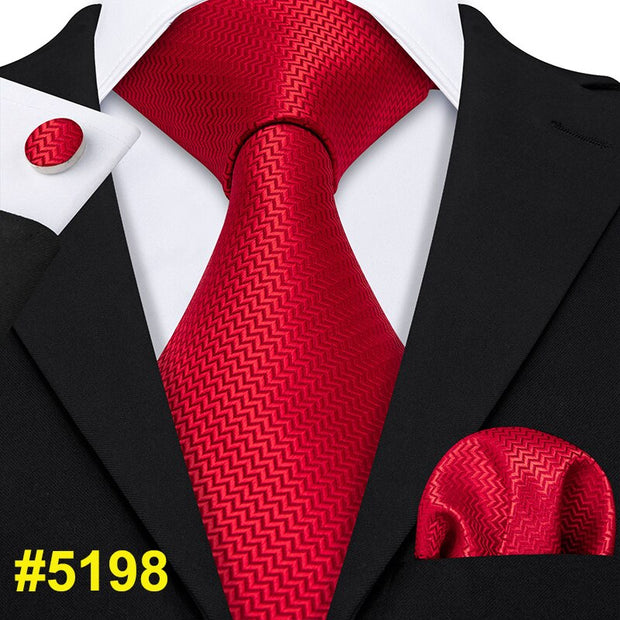 LS-704 Men`s Tie 100% Silk Red Plaid Jacquard Woven Wedding Tie