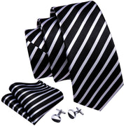 Fashion Luxury Black Striped 100% Silk Ties Gifts For Men Suit Wedding