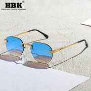 HBK Blue MIRROR Frameless Gold Metal Ladies Sunglasses