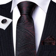 3PC Fashion Luxury Dark Floral 100% Silk Tie Gifts For Men Suit