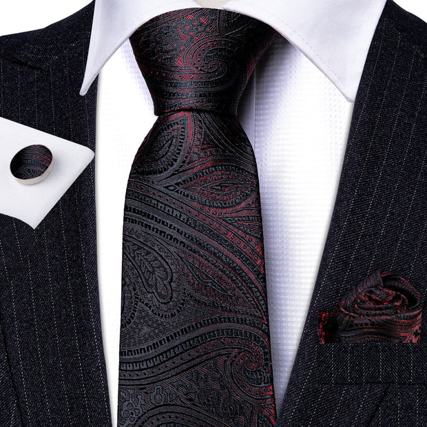 3PC Fashion Luxury Dark Floral 100% Silk Tie Gifts For Men Suit