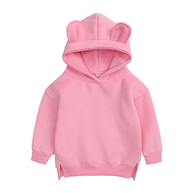 New Fashion Baby Boys Girls Clothes Solid Color Pullover Hooded