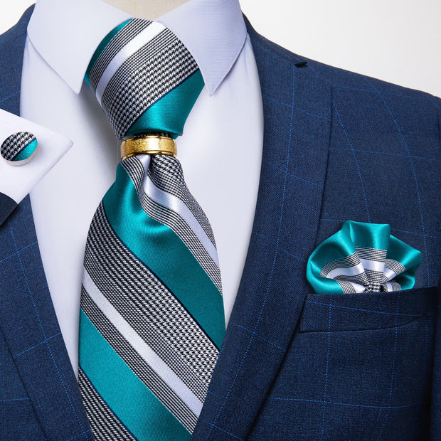 Yellow White Striped Silk Woven Ties For Men
