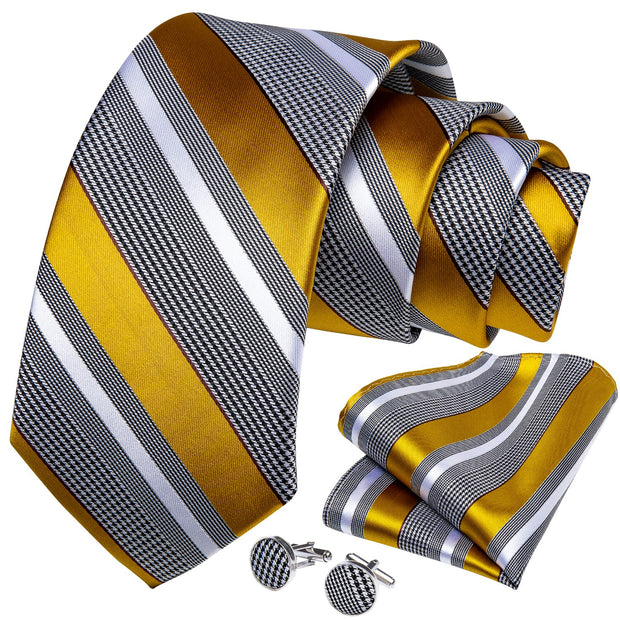 Yellow White Striped Silk Woven Ties For Men
