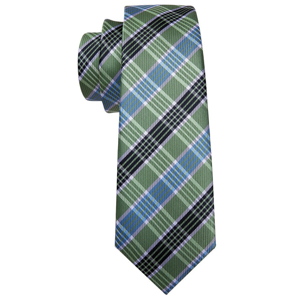 Fashion Luxury Green Plaid 100% Silk Tie Gifts For Men Gifts Suit Wedding Tie