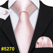 LS-5090 New Mens Ties Handkerchief Set 11 Colors Solid Silk Ties For Men