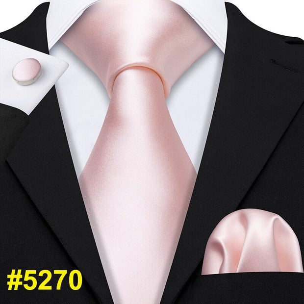 LS-5090 New Mens Ties Handkerchief Set 11 Colors Solid Silk Ties For Men