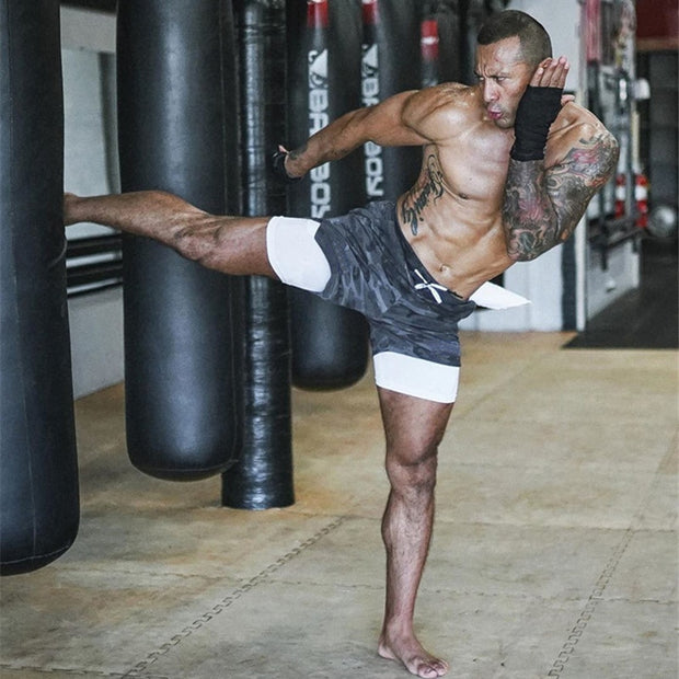 Camo Running Shorts Men 2 In 1 Double-deck Quick Dry GYM Sport Shorts