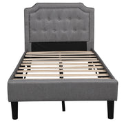Upholstered Scalloped Linen Platform Bed, Twin Size, Gray