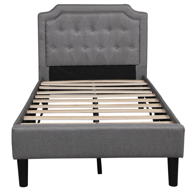 Upholstered Scalloped Linen Platform Bed, Twin Size, Gray