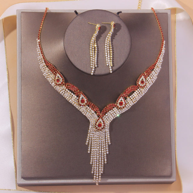 Stonefans Fashion Rhinestone Tassel Necklace and Earring Set for Women