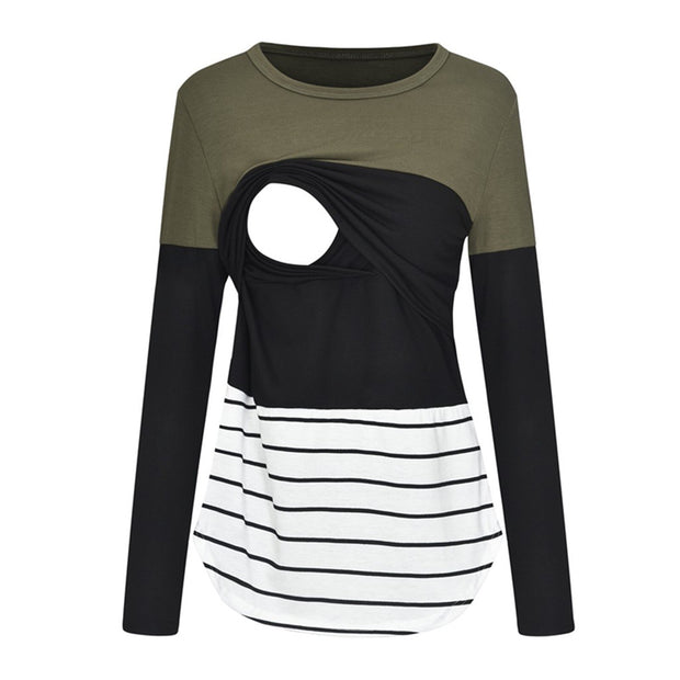 Autumn Women Pregnant Long Sleeve Striped Print T-Shirt