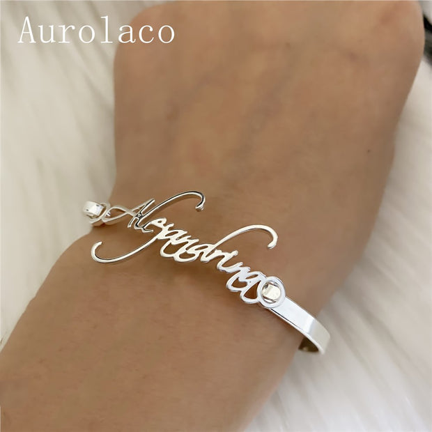 AurolaCo Customized Nameplate Name Bracelet Personalized Custom Cuff Bangles