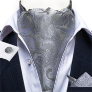 DiBanGu Men Luxury Silk Ascot Tie Cravat Tie Handkerchief Cufflinks 3pcs Set