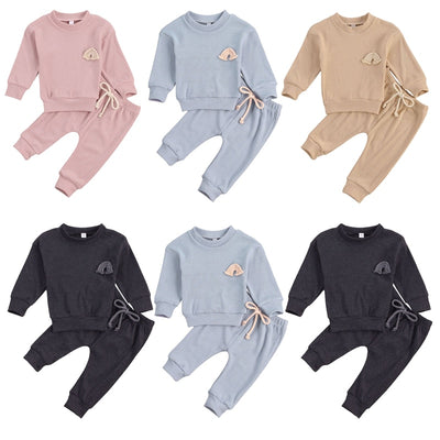 lioraitiin 0-24M Mewborn Baby Girls Boys Solid Color Clothes Set