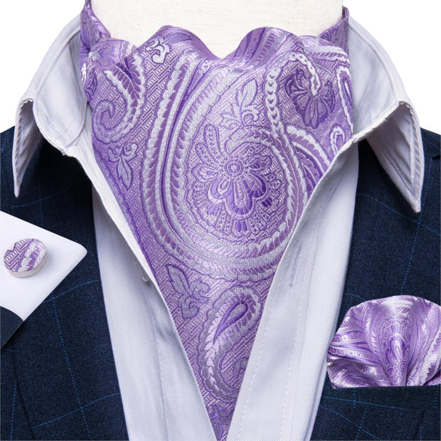 Men Premium Silk Ascot Tie Set Paisley Floral Blue Red Vintage Wedding