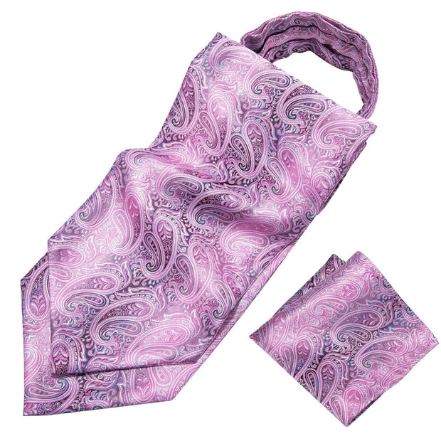 Fashion Black Silk Cravat Ascot Tie For Men Pocket Square