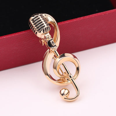 Gold Color Microphone Music Note Brooches Enamel Pin