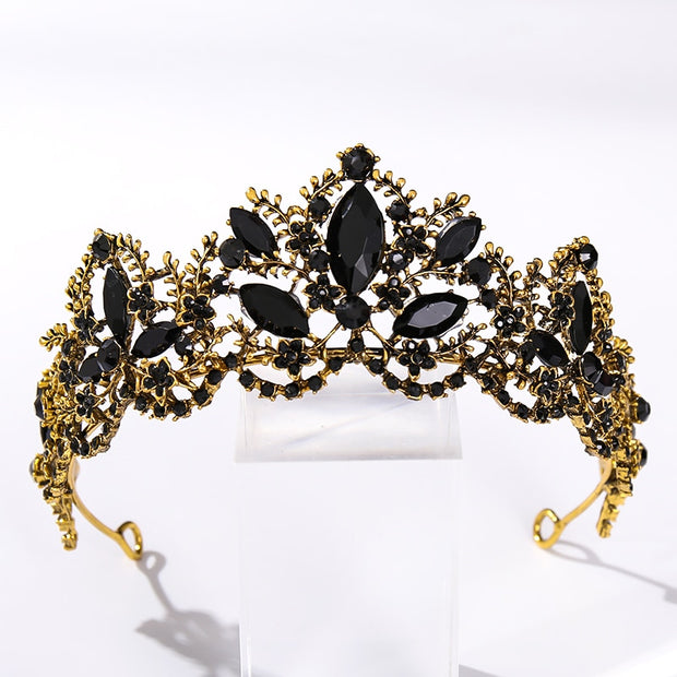 Vintage Baroque Black Color Queen Tiaras Crown Diadem Crystal