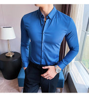 Plus Size 5XL-M British Style Solid Long Sleeve Shirt Men Clothing