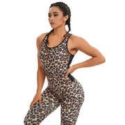 Leopard Yoga Set Fitness Women Jumpsuit Sexy Sleeveless Tracksuit One Piece