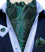 Men Premium Silk Ascot Tie Set Paisley Floral Blue Red Vintage Wedding