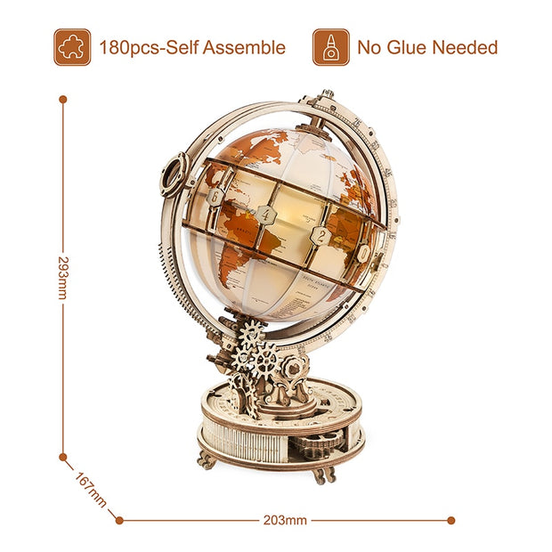 Robotime ROKR Luminous Wooden Globe Light Night 3D Puzzle Games