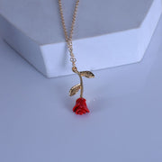 Retro Simple Rose Flower Pendant Charm Party Red Rose Necklace