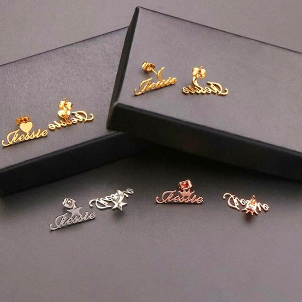 Cute Star Name Earrings For Women Girl Customized Jewelry Personalized Crown Butterfly