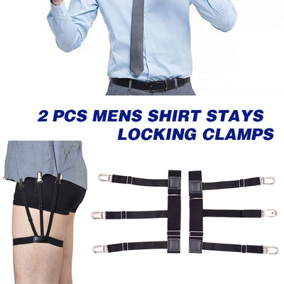 2x Non-Slip Locking Clamp Mens Shirt Stay Holder Garters Belt Adjustable
