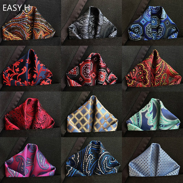EASY.H Luxury 25*25CM  Vintage Floral Paisley Silk Hanky Pocket Square