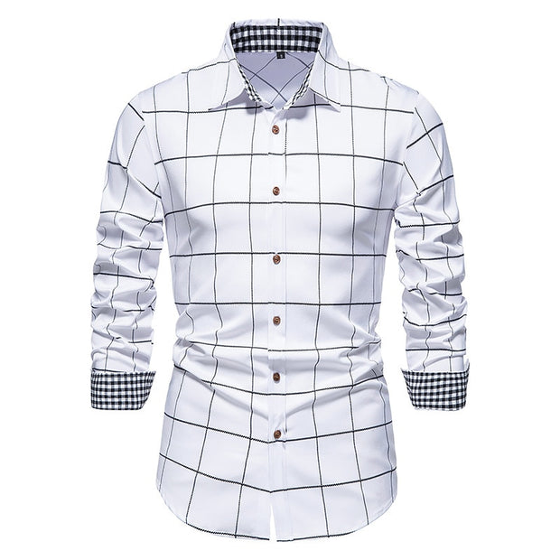PARKLEES 2022 Autumn Plaid Patchwork Formal Shirts for Men