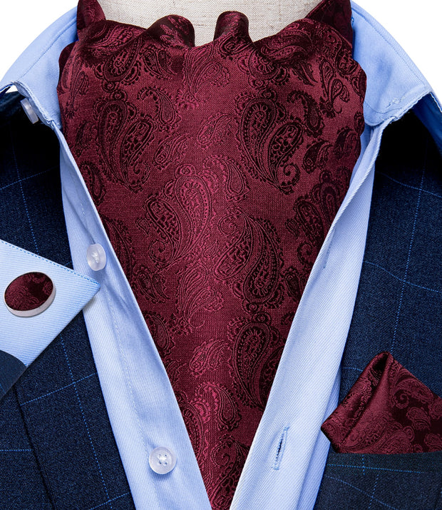Luxury Men&#39;s Vintage Paisley Floral Formal Cravat Ascot Tie Self British Style